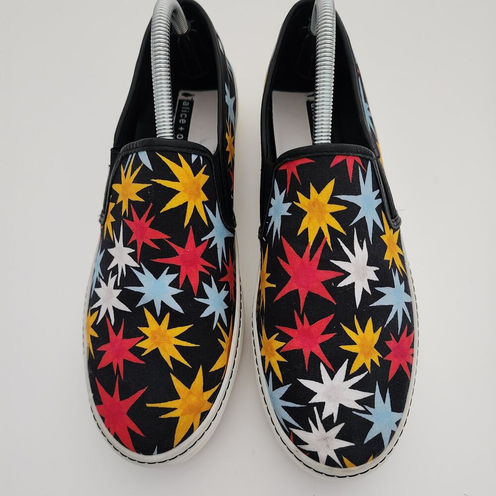 Alice + Olivia Sasha Star-print Canvas Platform Skate Sneakers womens size 11